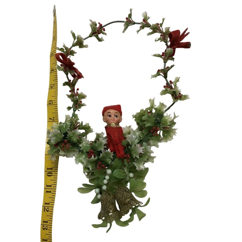 Rare Vintage Plastic Hanging Knee Hugger Elf Christmas Decoration Mistletoe - Picture 9 of 9